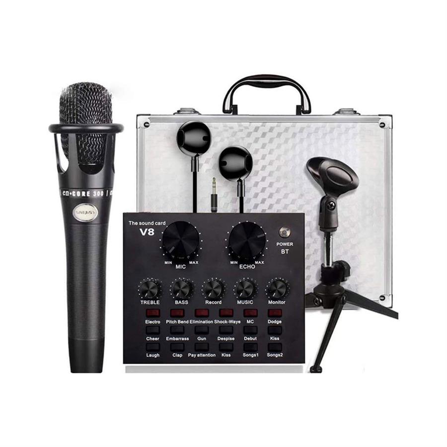 Kit Caja Maleta Completa Placa Sonido V8 Sound Card Mezclador Tiktok