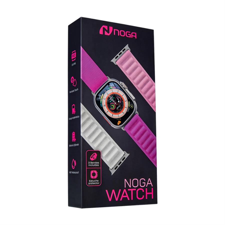 SW17S Smartwatch Noga Watch + 3 Mallas + Vidrio Protector - Violeta, Rosa y Blanco