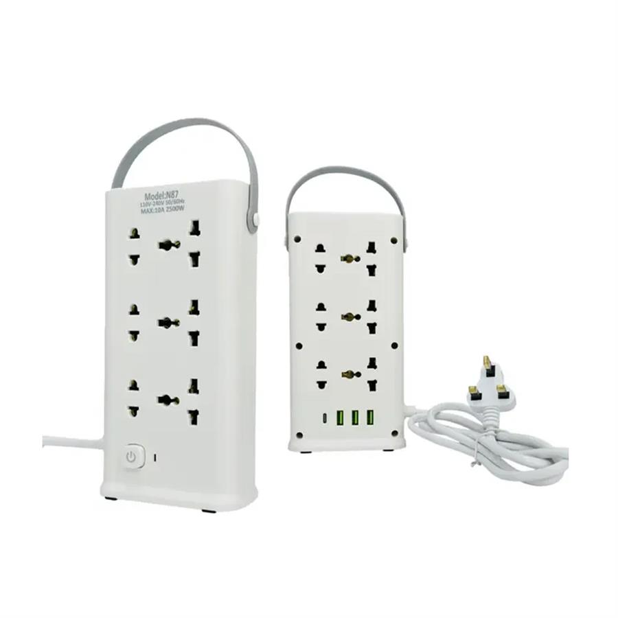 AMT-N87 Zapatilla Portátil  De 3 Niveles Con Iluminación 1.9M (12 Enchufes / USB-A / USB-C)