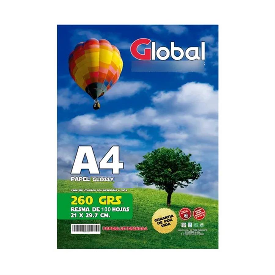 Papel Fotografico Brilloso Global  A4  260 Grs 100 hojas